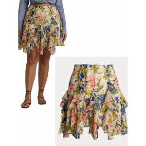 RALPH LAUREN NWT Floral Ruffle Trim Crinkle Georgette Skirt 14